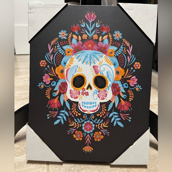 💕☠️NEW BRIGHT SUPER CUTE MULTI COLOR SUGAR SKULL CANVAS PICTURE🥰💕 - Picture 2 of 7